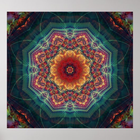 Poster Fleur kaléidoscope multicolore, motif continu (Devant)
