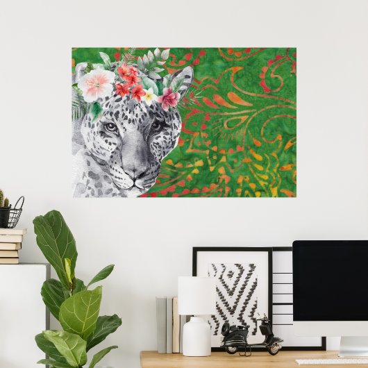 Poster Fleur Léopard Jungle Batik (Bureau à domicile)