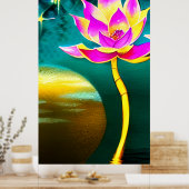 Poster Fleur Lotus d'or rose avec réflexion Pleine lune (Cuisine)