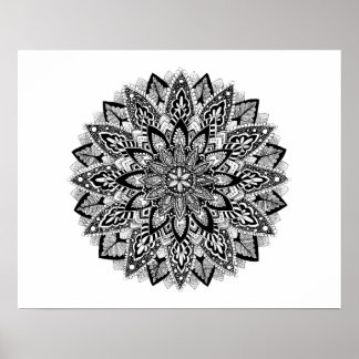Poster Fleur Mandala noir et blanc