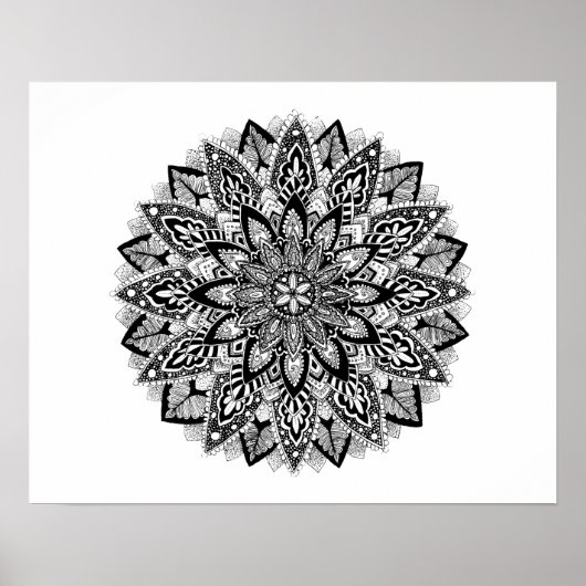 Poster Fleur Mandala noir et blanc (Devant)