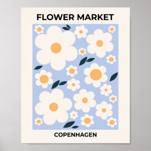 Poster Fleur Marché Copenhague Fleurs Bleu Bleu Blanc Flo
