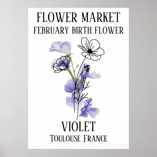 Poster Fleur Marché Fleur de naissance FÉVRIER Art Imprim (Devant)