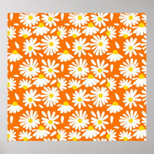 Poster Fleur marguerite rétro : orange vintage.