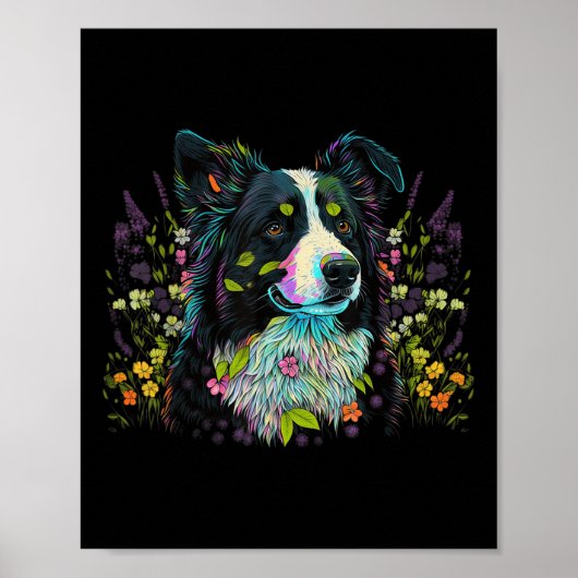 Poster Fleur mignonne Été Frontière Florale Collie (Devant)