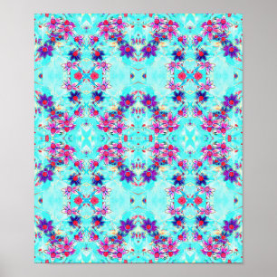 Poster Fleur mignonne violette Motif sur Aqua Blue