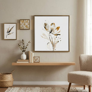 Poster Fleur minimaliste marron clair et noir