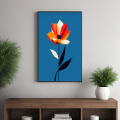 Poster Fleur minimaliste vibrante sur l'art bleu