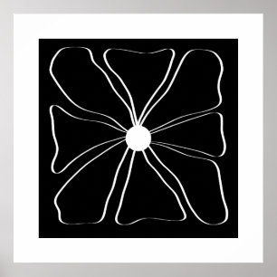 Poster Fleur Moderne Abstraite Art Fin Noir et Blanc