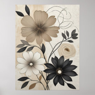 Poster Fleur moderne neutre beige et noire