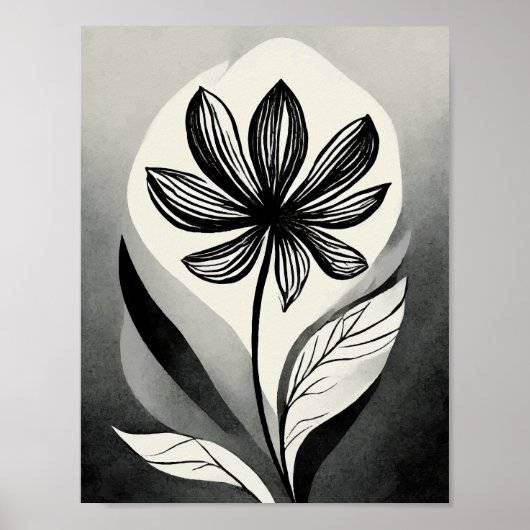 Poster Fleur noire et blanche (Devant)