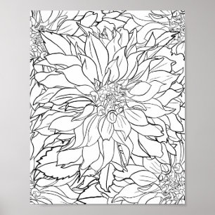 Poster Fleur noire et blanche Dahlia