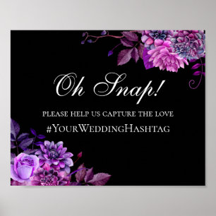 Poster Fleur noire et violette. Hashtag instagram de mari