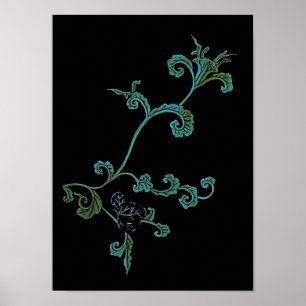 Poster Fleur Ornée Bleue Et Or