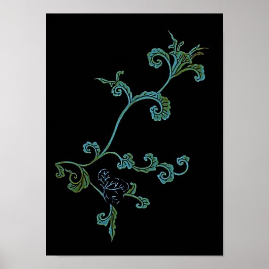 Poster Fleur Ornée Bleue Et Or (Devant)