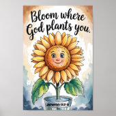 Poster Fleur où Dieu vous Plante Christian Nursery Art (Devant)