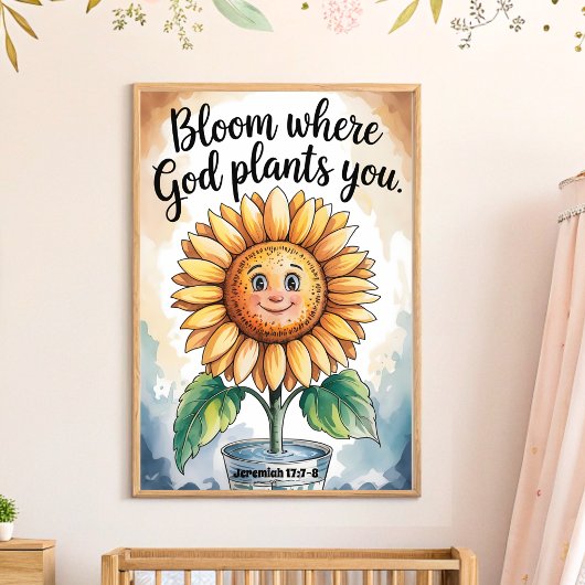 Poster Fleur où Dieu vous Plante Christian Nursery Art