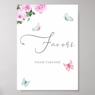 Poster Fleur papillon Baby shower Fleur Fille Faveurs
