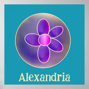 Poster Fleur personnalisée violet Turquoise rose chaud