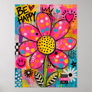 Poster Fleur Pop Art Colorée et Heureuse