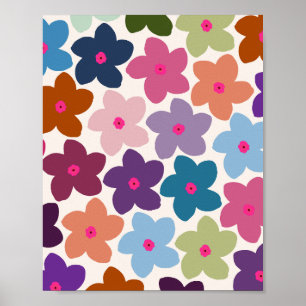 Poster Fleur rétro Abstraite colorée