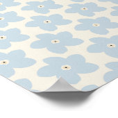 Poster Fleur Rétro Bleu Clair Et Crème (Coin)