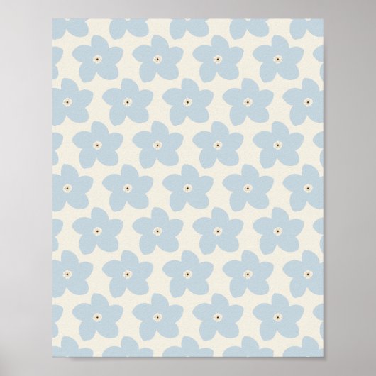 Poster Fleur Rétro Bleu Clair Et Crème (Devant)