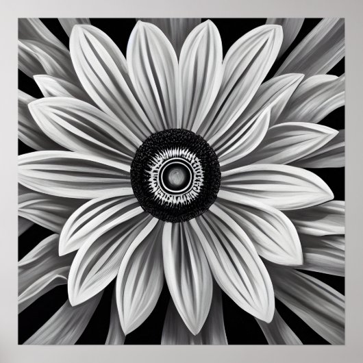 Poster Fleur rétro noir et blanc (Devant)
