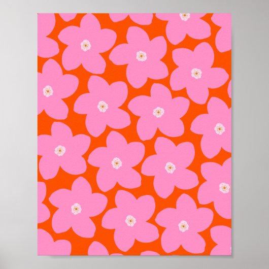 Poster Fleur Rétro Orange Et Rose (Devant)