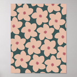 Poster Fleur Rétro Vert Et Pêche