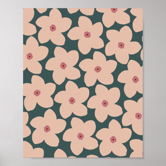 Poster Fleur Rétro Vert Et Pêche (Devant)