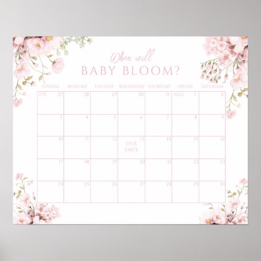 Poster Fleur Rose Bébé Fille Date Prévue de Naissance en (Devant)
