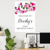 Poster Fleur rose blanche 70e anniversaire Bienvenue (Bureau à domicile)