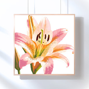 Poster Fleur rose Lily   Aquarelle peinture florale