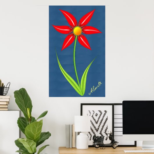 Poster Fleur rouge (Bureau à domicile)