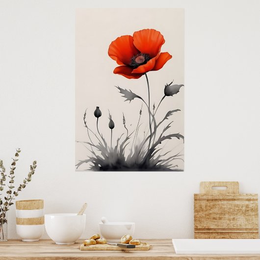 Poster Fleur rouge aquarelle (Cuisine)