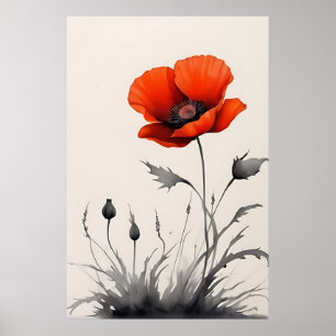 Poster Fleur rouge aquarelle