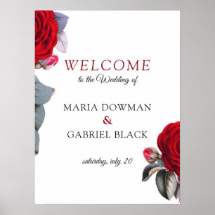 Poster Fleur rouge chic Floral Mariage bienvenue Signal P