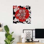 Poster Fleur rouge noir et blanc Art Nouveau (Bureau à domicile)