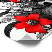 Poster Fleur rouge sur Plante noir blanc (Coin)