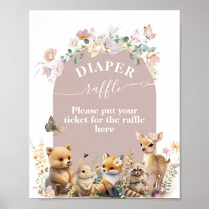 Poster Fleur sauvage animal Woodland fille Baby shower co
