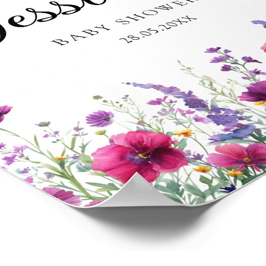 Poster Fleur sauvage, Baby shower à fleurs violettes (Coin)