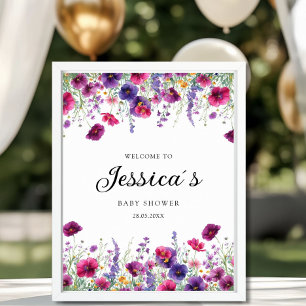 Poster Fleur sauvage, Baby shower à fleurs violettes