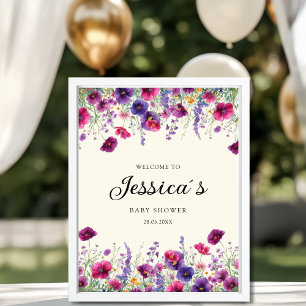 Poster Fleur sauvage, Baby shower à fleurs violettes