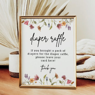 Poster Fleur sauvage Baby shower Diaper Raffle numérique
