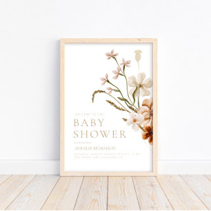 Poster Fleur sauvage Baby shower Floral rustique Bienvenu