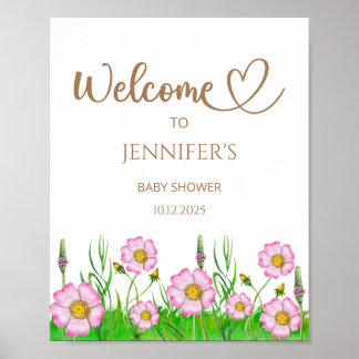 Poster Fleur sauvage bébé en fleurs baby shower accueil