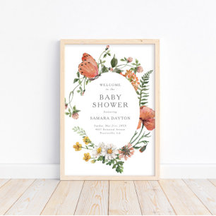 Poster Fleur sauvage Bohême Baby shower   de papillon Bie