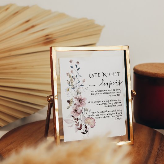 Poster Fleur sauvage boho Baby shower Late Night Diapés