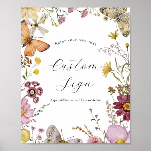 Poster Fleur sauvage Boho et papillons Panneau texte pers (Devant)